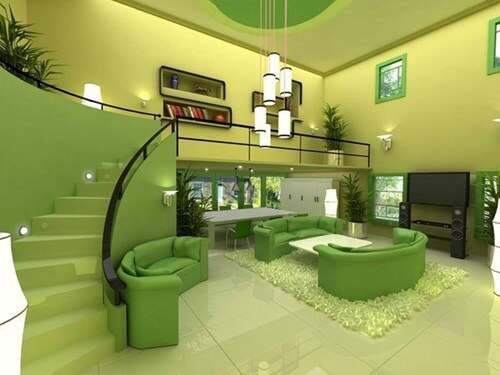 Sơn phòng khách đẹp với họa tiết màu xanh lá cây