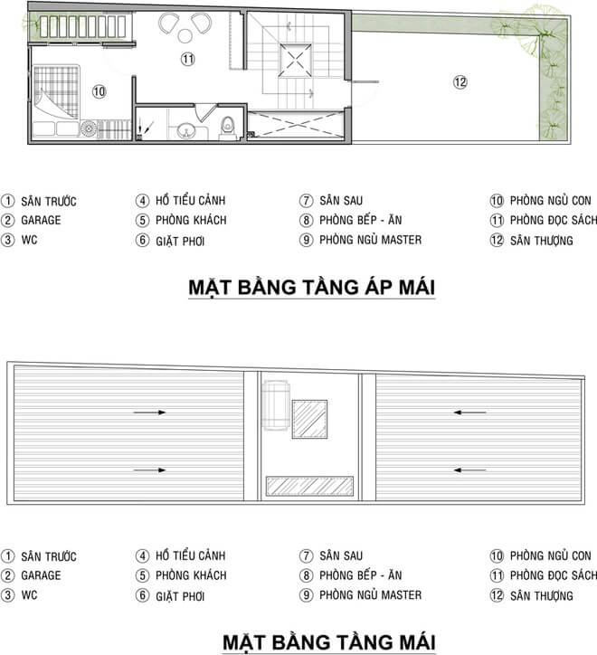 Mặt bằng tầng áp mái công trình thiết kế nhà ống 3 tầng cho gia đình trẻ