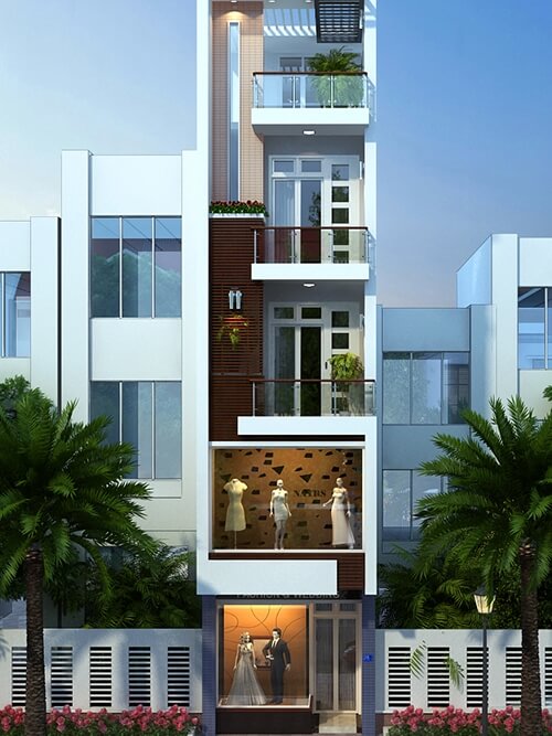 Sơn mặt tiền nhà phố với tông trắng chủ đạo cho ngoại thất kết hợp hệ thống cửa nhựa lõi thép màu trắng, hài hòa, tạo cảm giác rộng rãi hơn.