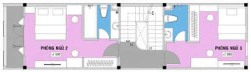 Mặt bằng thiết kế nhà 4 tầng, tầng 3.