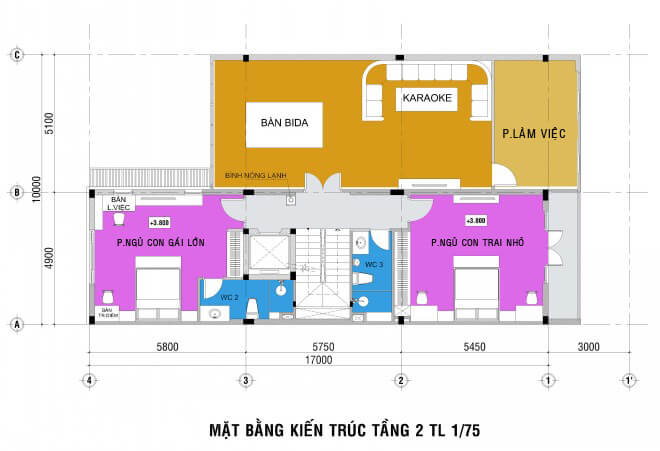 Mặt bằng thiết kế nhà 5 tầng.