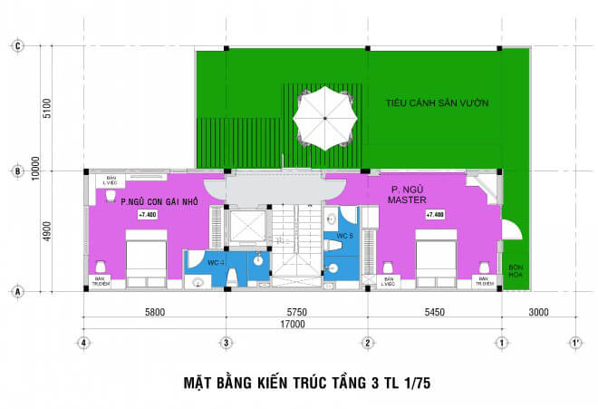 Mặt bằng thiết kế nhà 5 tầng.