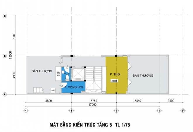 Mặt bằng thiết kế nhà 5 tầng.