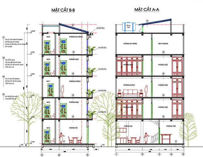 Mặt bằng thiết kế nhà 5 tầng có gara và hồ bơi cực đẹp