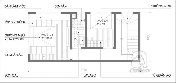 Mặt bằng thiết kế nhà 3 tầng.