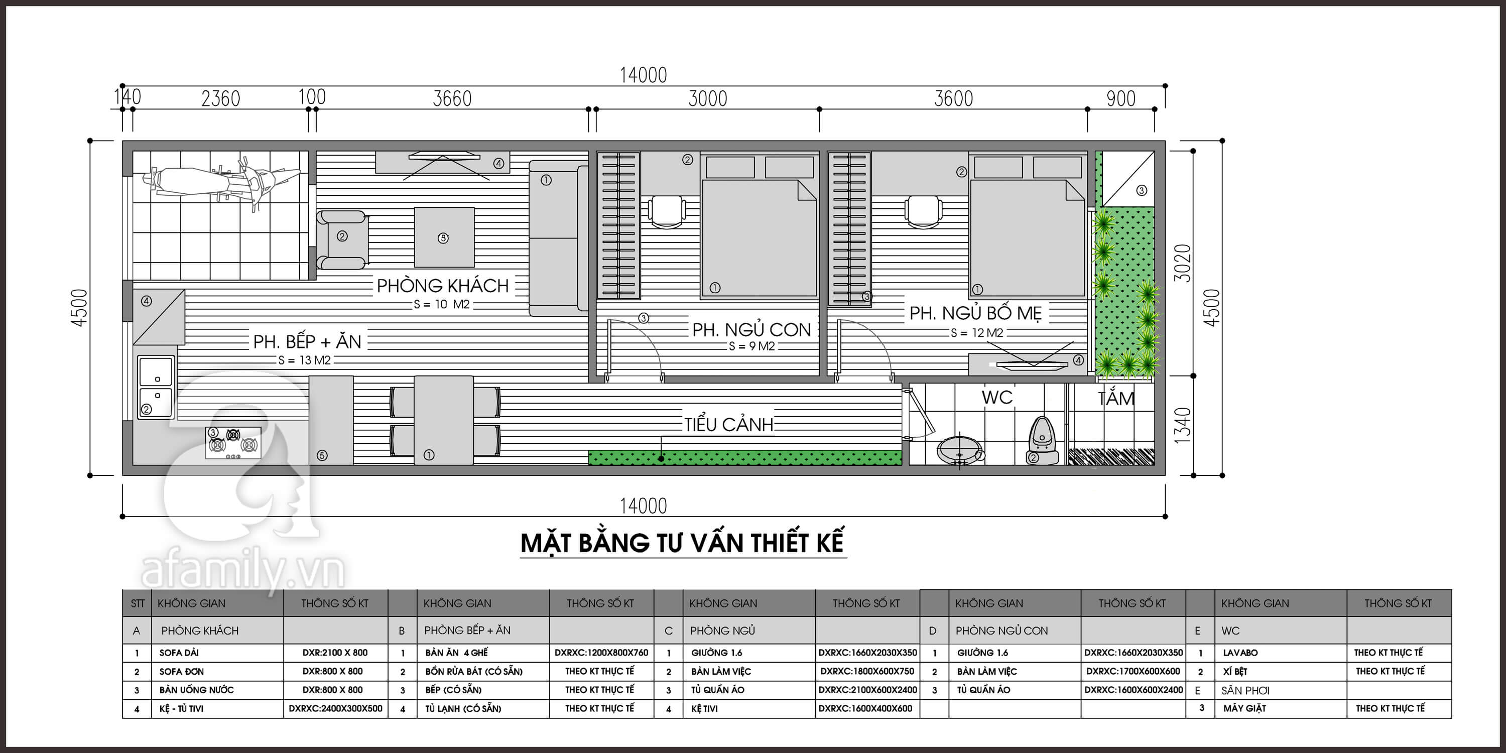 Mặt bằng tư vấn thiết kế nhà ống 1 tầng.