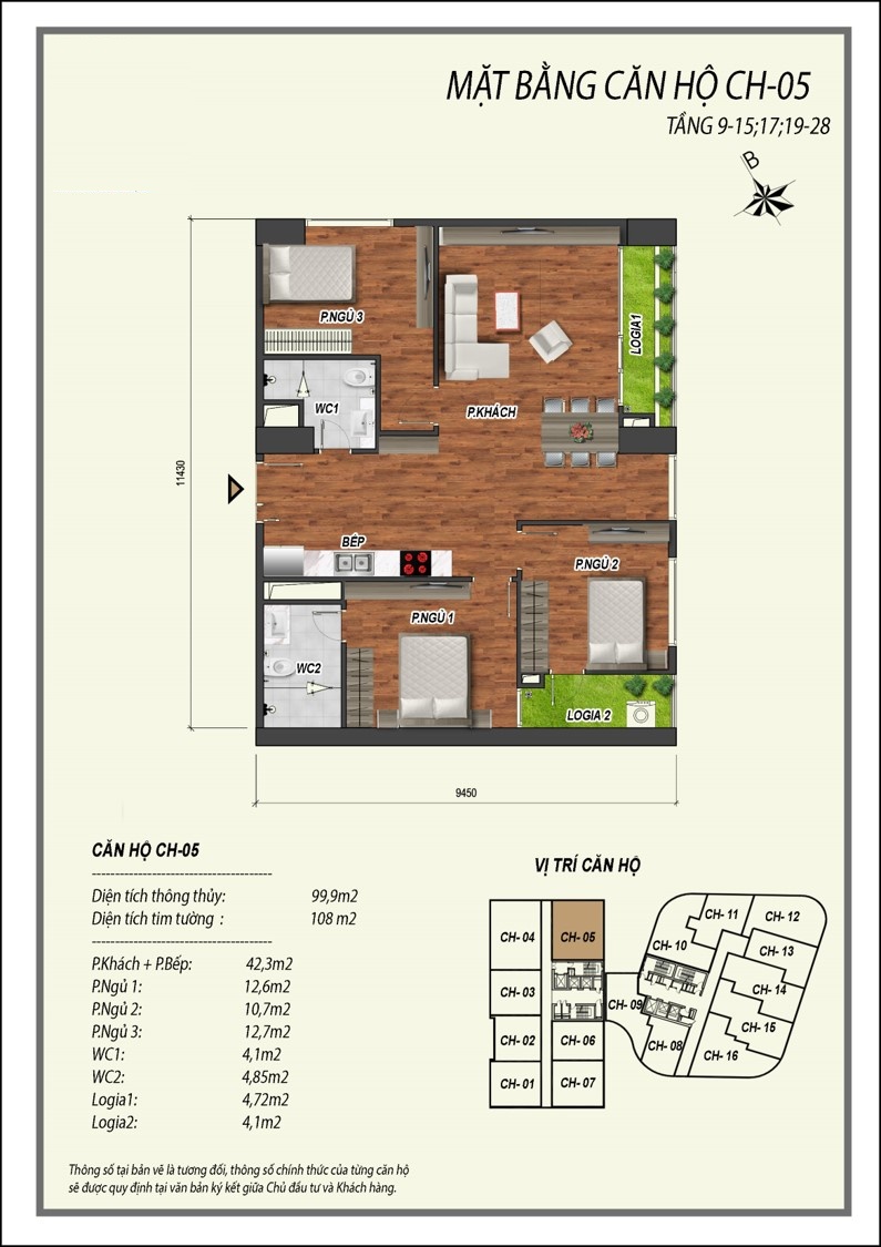 thiết kế căn hộ 3 ngủ manhattan tower