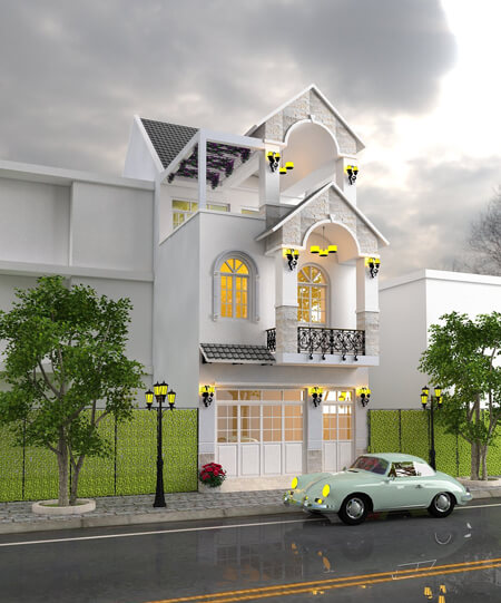 Thiết kế nhà phố ba tầng đẹp sang trọng