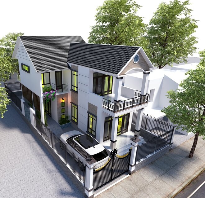 Thiết kế nhà đẹp không gian sống thoáng đãng 2 tầng diện tích 8x25M