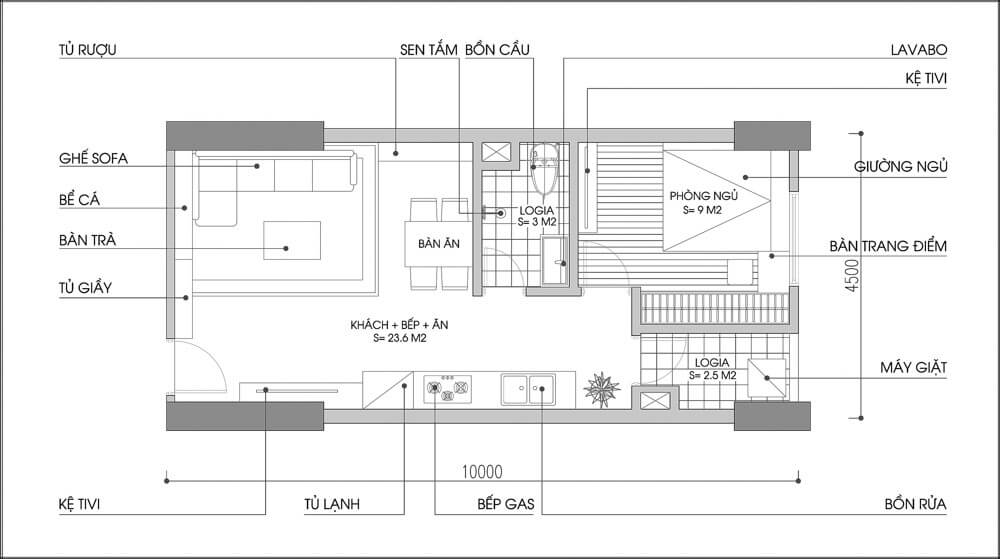 Sửa chữa chung cư diện tích 50 m2 gọn gàng thoáng mát