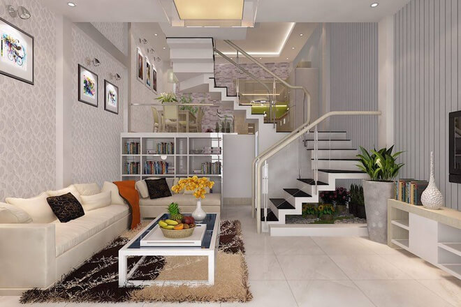 Thiết kế nhà ống 3 tầng với 2 giếng trời sáng thoáng